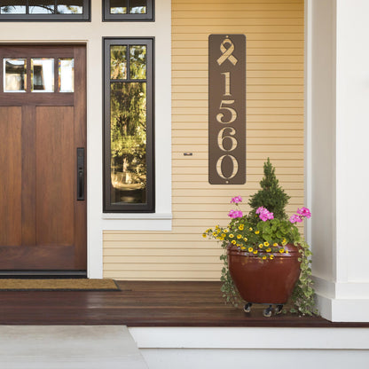 Cancer Ribbon Address Sign, Metal House Numbers, Vertical Street Plaque, Powdered Outdoor House Marker