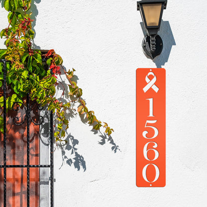 Cancer Ribbon Address Sign, Metal House Numbers, Vertical Street Plaque, Powdered Outdoor House Marker