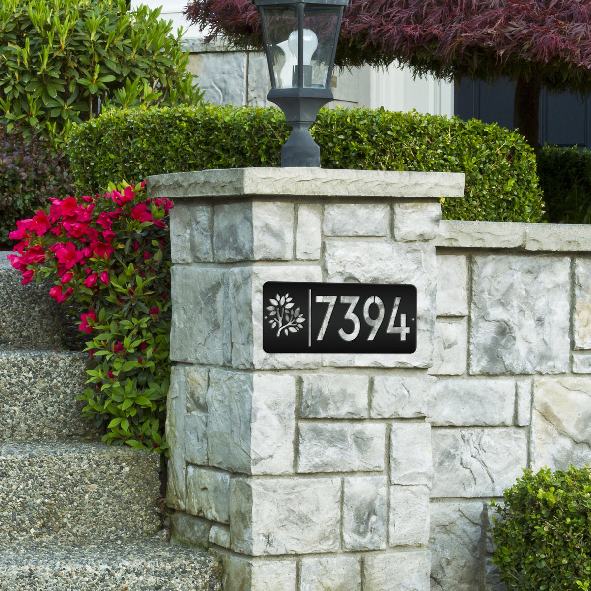 Rectangle Custom Address Sign with Flowers