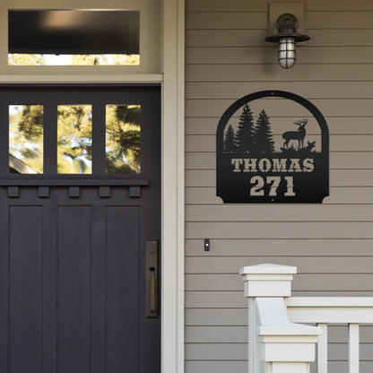 Deer Scene Address Sign, Last name Address Sign, Forest Scene Address Sign