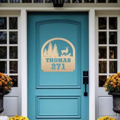 Deer Scene Address Sign, Last name Address Sign, Forest Scene Address Sign