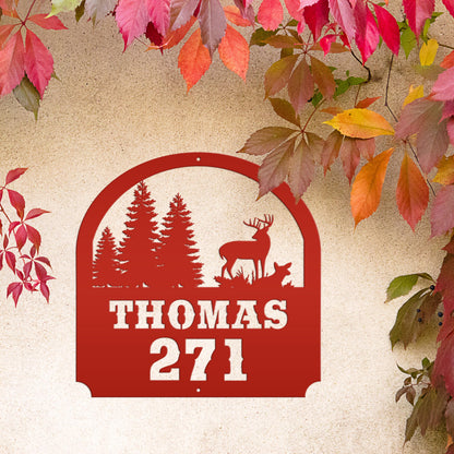 Deer Scene Address Sign, Last name Address Sign, Forest Scene Address Sign