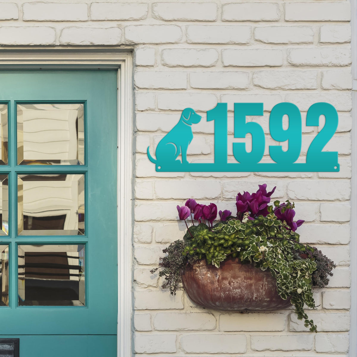 Custom Dog Silhouette Metal Address Plaque - Outdoor House Numbers - Puppy Personalized Sign - Housewarming Gift - Unique Front Porch Decor