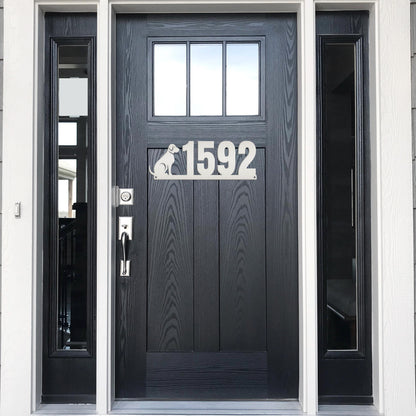 Custom Dog Silhouette Metal Address Plaque - Outdoor House Numbers - Puppy Personalized Sign - Housewarming Gift - Unique Front Porch Decor