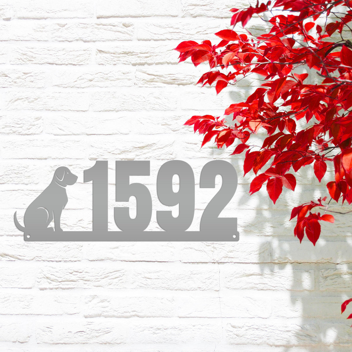 Custom Dog Silhouette Metal Address Plaque - Outdoor House Numbers - Puppy Personalized Sign - Housewarming Gift - Unique Front Porch Decor