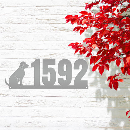 Custom Dog Silhouette Metal Address Plaque - Outdoor House Numbers - Puppy Personalized Sign - Housewarming Gift - Unique Front Porch Decor