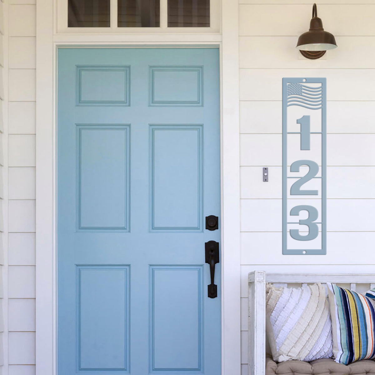 Patriotic Address Sign, Metal Flag Address Sign, Outdoor Address Sign, Powder Coated House Numbers