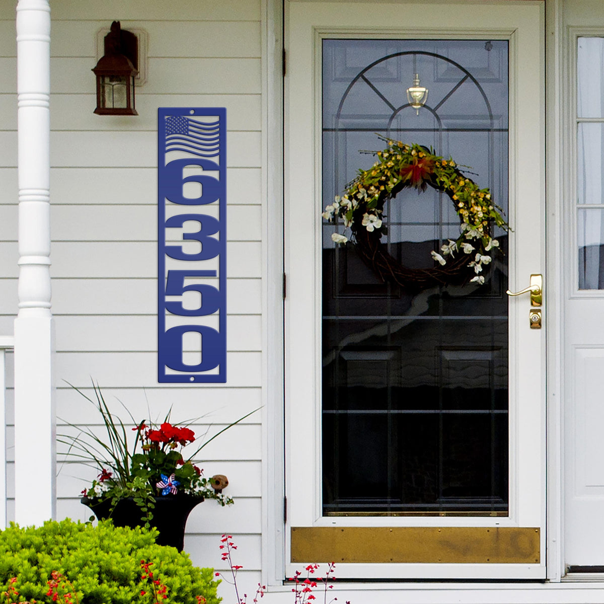 Patriotic Address Sign, Metal Flag Address Sign, Outdoor Address Sign, Powder Coated House Numbers