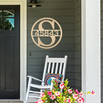 Custom Round Monogram Housee Number Metal Sign