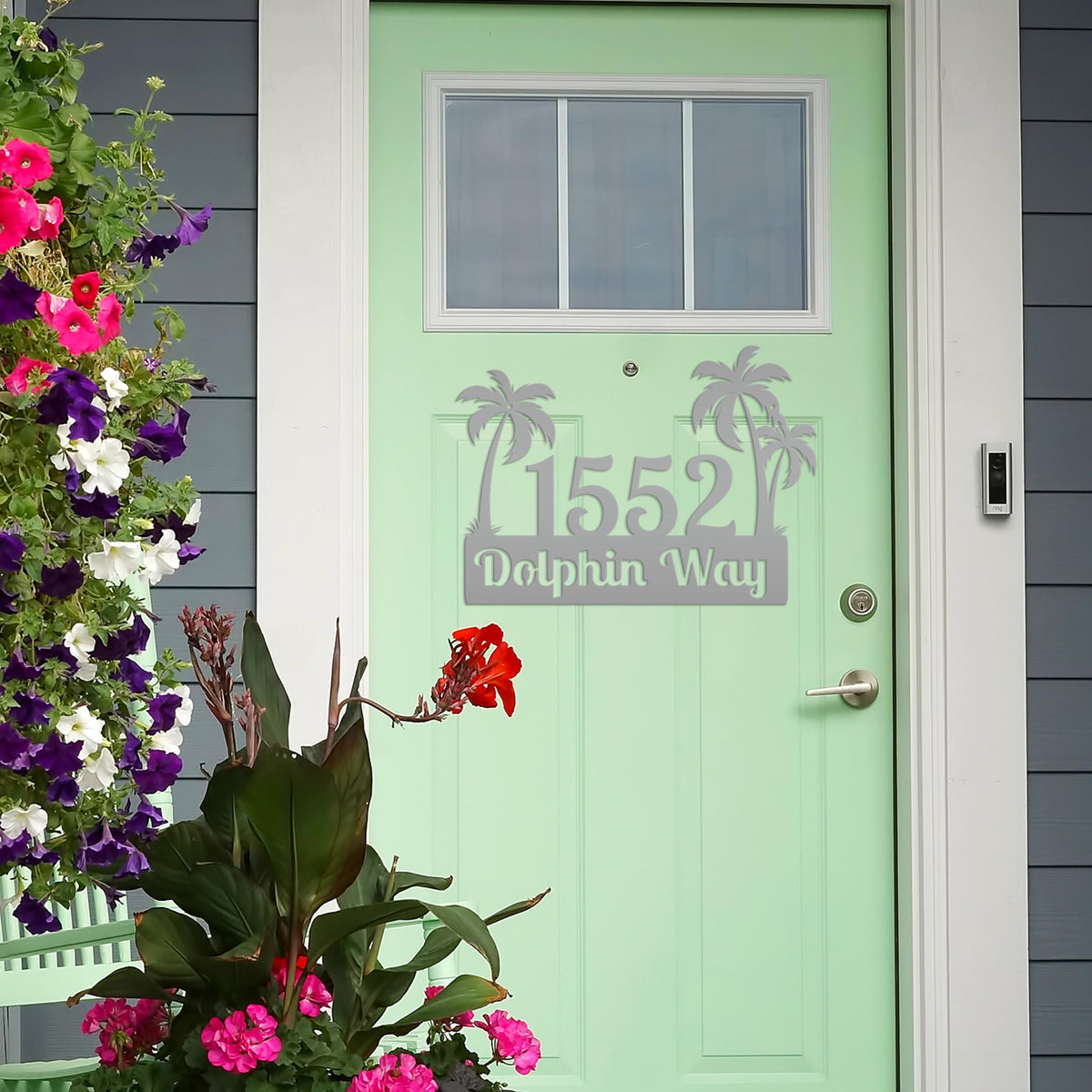 Custom Palm Trees Address Sign with Street Address