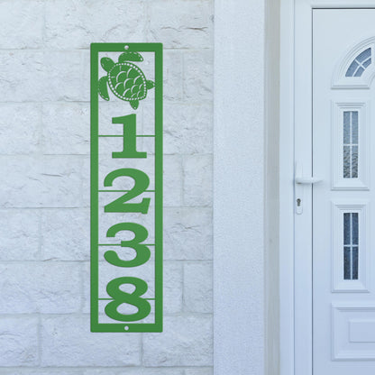 Custom Sea Turtle Metal Address Plaque - Personalized House Sign - Tropical Home Decor - Outdoor Beach House Signs - Vertical House Numbers