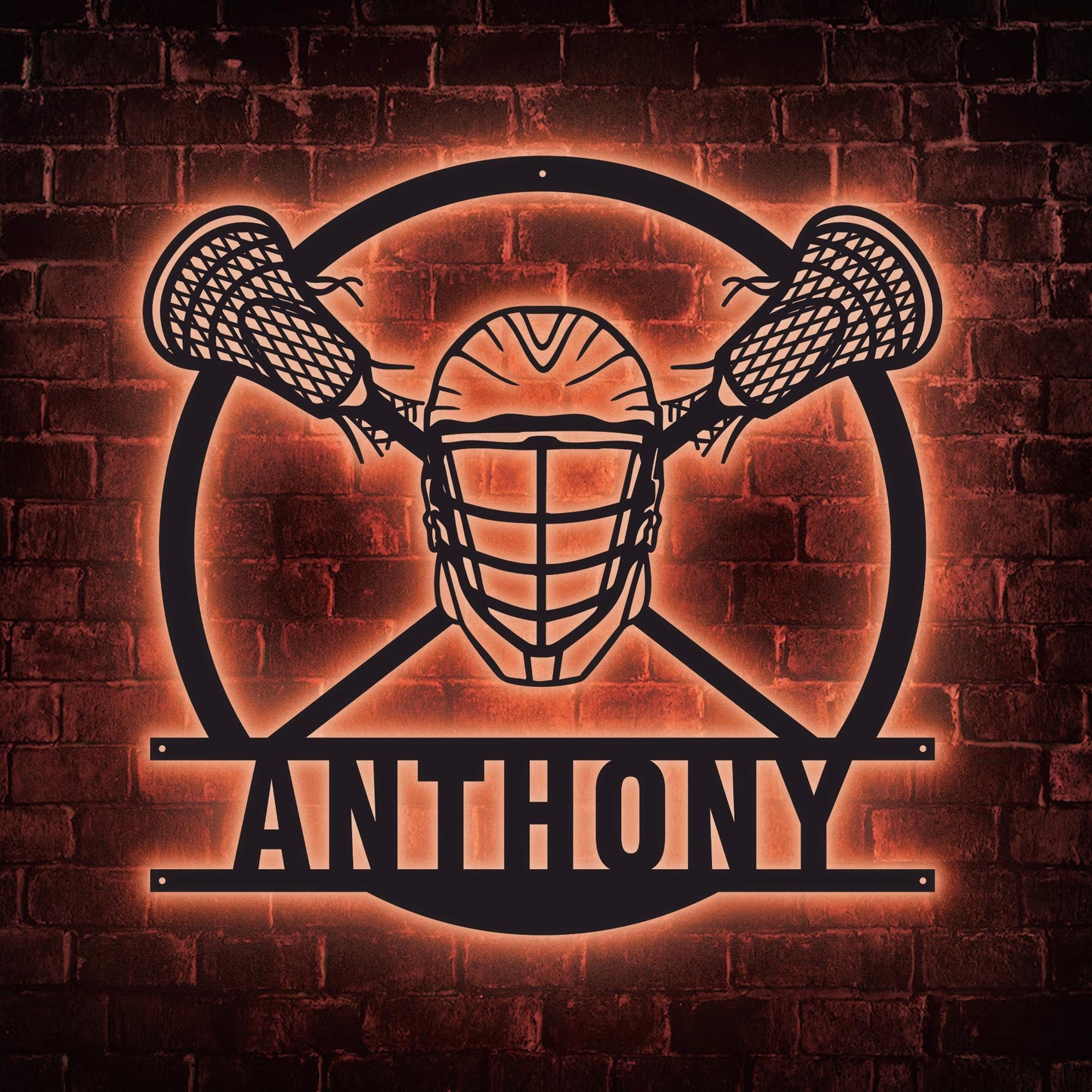 Personalized Lacrosse LED Wall Art - Custom Metal Sign with Helmet & Sticks, Sports Room Decor, Gift for Teen Athletes or Fans