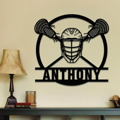 Personalized Lacrosse LED Wall Art - Custom Metal Sign with Helmet & Sticks, Sports Room Decor, Gift for Teen Athletes or Fans