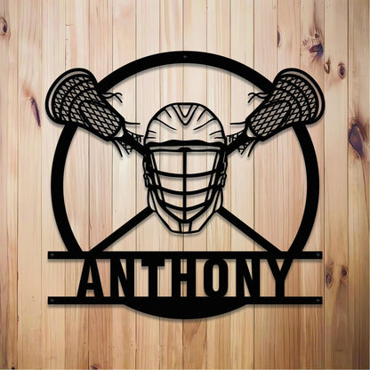 Personalized Lacrosse LED Wall Art - Custom Metal Sign with Helmet & Sticks, Sports Room Decor, Gift for Teen Athletes or Fans