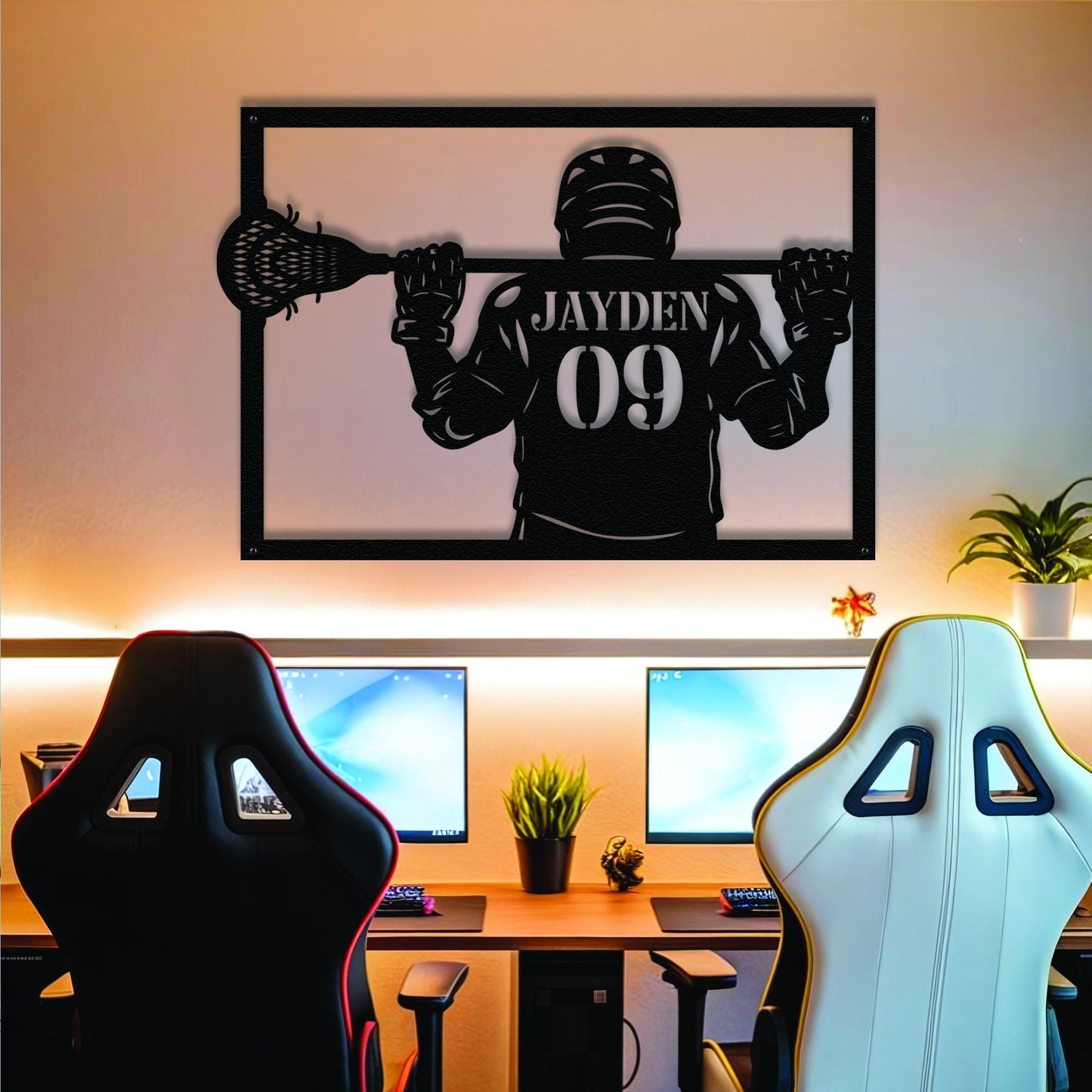 Personalized Lacrosse Metal Sign - Custom LED Wall Art with Player & Jersey Number, Sports Room Decor, Gift for Lacrosse Players