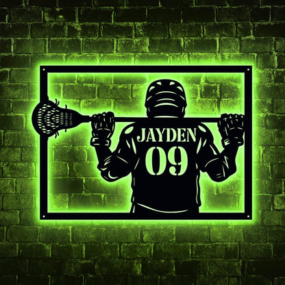 Personalized Lacrosse Metal Sign - Custom LED Wall Art with Player & Jersey Number, Sports Room Decor, Gift for Lacrosse Players