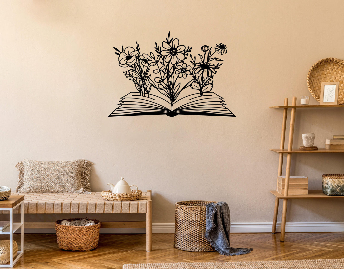 Book with Flower Metal Wall Decor, Flowers WallHangings, Boho Home Decor, Above Bed Decor, Library Decor,Housewarming Gift,Book Lovers Gift