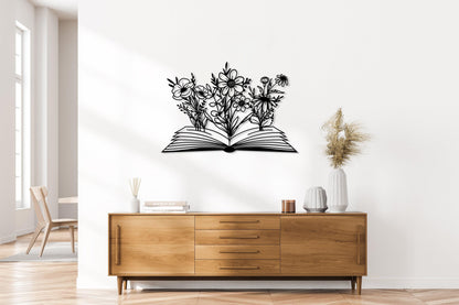 Book with Flower Metal Wall Decor, Flowers WallHangings, Boho Home Decor, Above Bed Decor, Library Decor,Housewarming Gift,Book Lovers Gift
