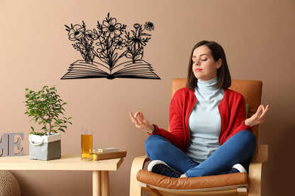 Book with Flower Metal Wall Decor, Flowers WallHangings, Boho Home Decor, Above Bed Decor, Library Decor,Housewarming Gift,Book Lovers Gift