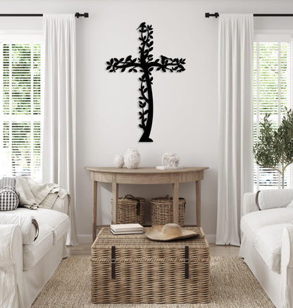 Cross Metal Wall Art, Tree and Birds Living Cross Hanging, Religious Home Accent, Jesus Metal Sign, Christian Wall Decor, Religious Gift,Art