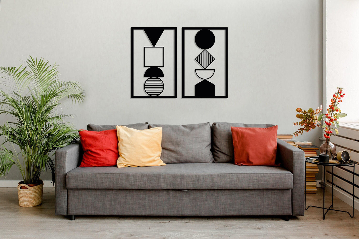Modern Metal Wall Art Set of 2, Geometric Abstract Wall Art, Home Office Decor, Contemporary Art, Unique Minimalist Wall Art, Metal Line Art