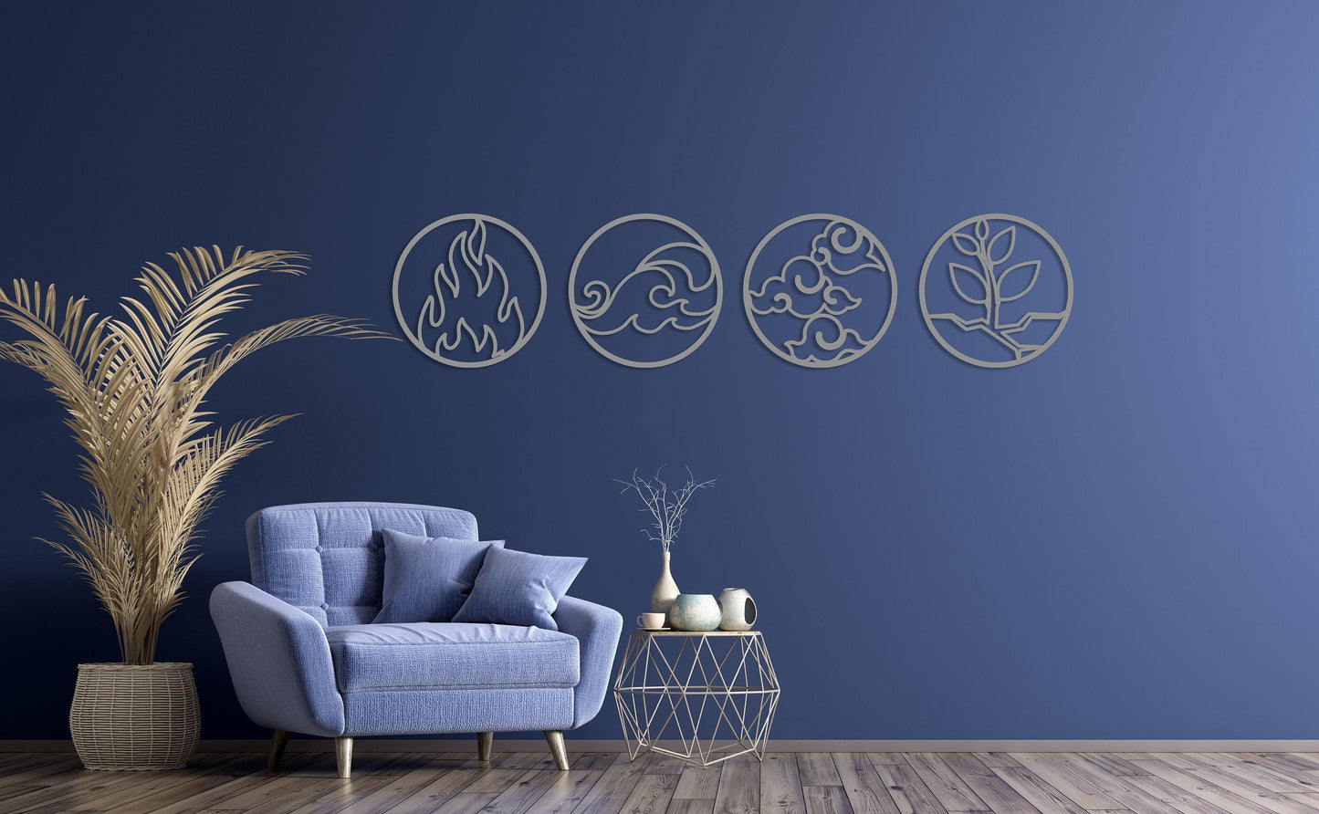 Four Elements Metal Wall Art Set of 4, Four Elements Symbol, Fire Water Air Earth Wall Sign, Home Office Wall Decor, Home Gift, Nature Decor