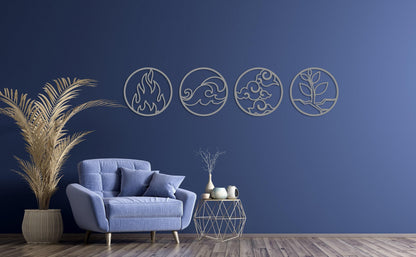 Four Elements Metal Wall Art Set of 4, Four Elements Symbol, Fire Water Air Earth Wall Sign, Home Office Wall Decor, Home Gift, Nature Decor