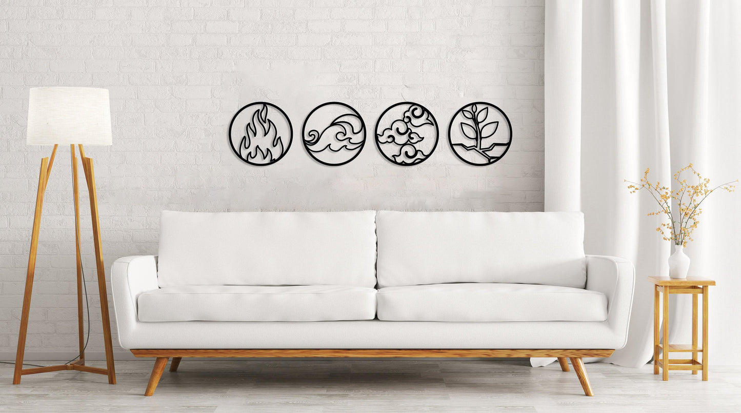 Four Elements Metal Wall Art Set of 4, Four Elements Symbol, Fire Water Air Earth Wall Sign, Home Office Wall Decor, Home Gift, Nature Decor