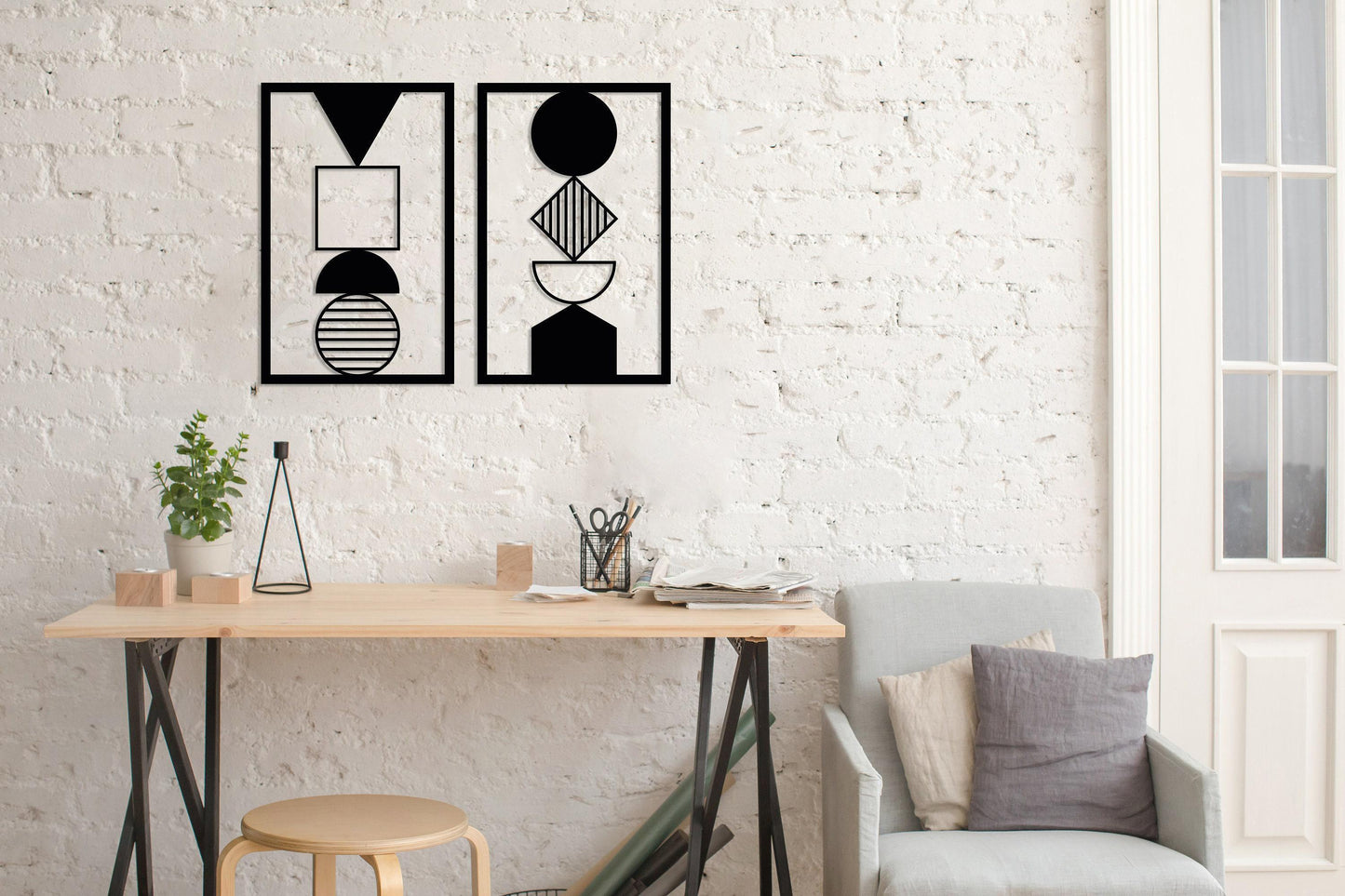 Modern Metal Wall Art Set of 2, Geometric Abstract Wall Art, Home Office Decor, Contemporary Art, Unique Minimalist Wall Art, Metal Line Art