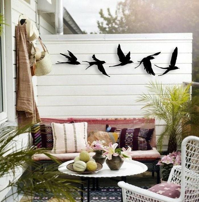 Birds Metal Wall Decor Set of 5, Metal Garden Decor, Minimal Birds Wall Art, Housewarming Gift, Unique Home Decor, Earthy Wall Decor, Birds