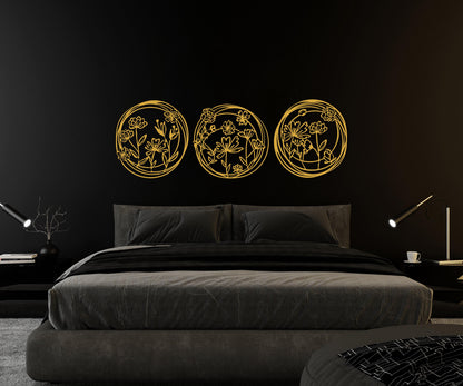 Metal Poppy Flowers Wall Art Set of 3, Living Room Wall Decor, Above Bed Decor, Large Home Decor,Unique Design Flowers Art,Housewarming Gift