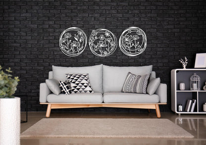Metal Poppy Flowers Wall Art Set of 3, Living Room Wall Decor, Above Bed Decor, Large Home Decor,Unique Design Flowers Art,Housewarming Gift