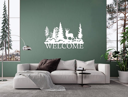 Metal Welcome Sign, Large Nature Decor With  Tree Forest, Front Door Sign, Housewarming Gift, Farmhouse Decor,Realtor Closing Gift,Cabin Art