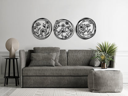 Metal Poppy Flowers Wall Art Set of 3, Living Room Wall Decor, Above Bed Decor, Large Home Decor,Unique Design Flowers Art,Housewarming Gift