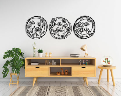 Metal Poppy Flowers Wall Art Set of 3, Living Room Wall Decor, Above Bed Decor, Large Home Decor,Unique Design Flowers Art,Housewarming Gift