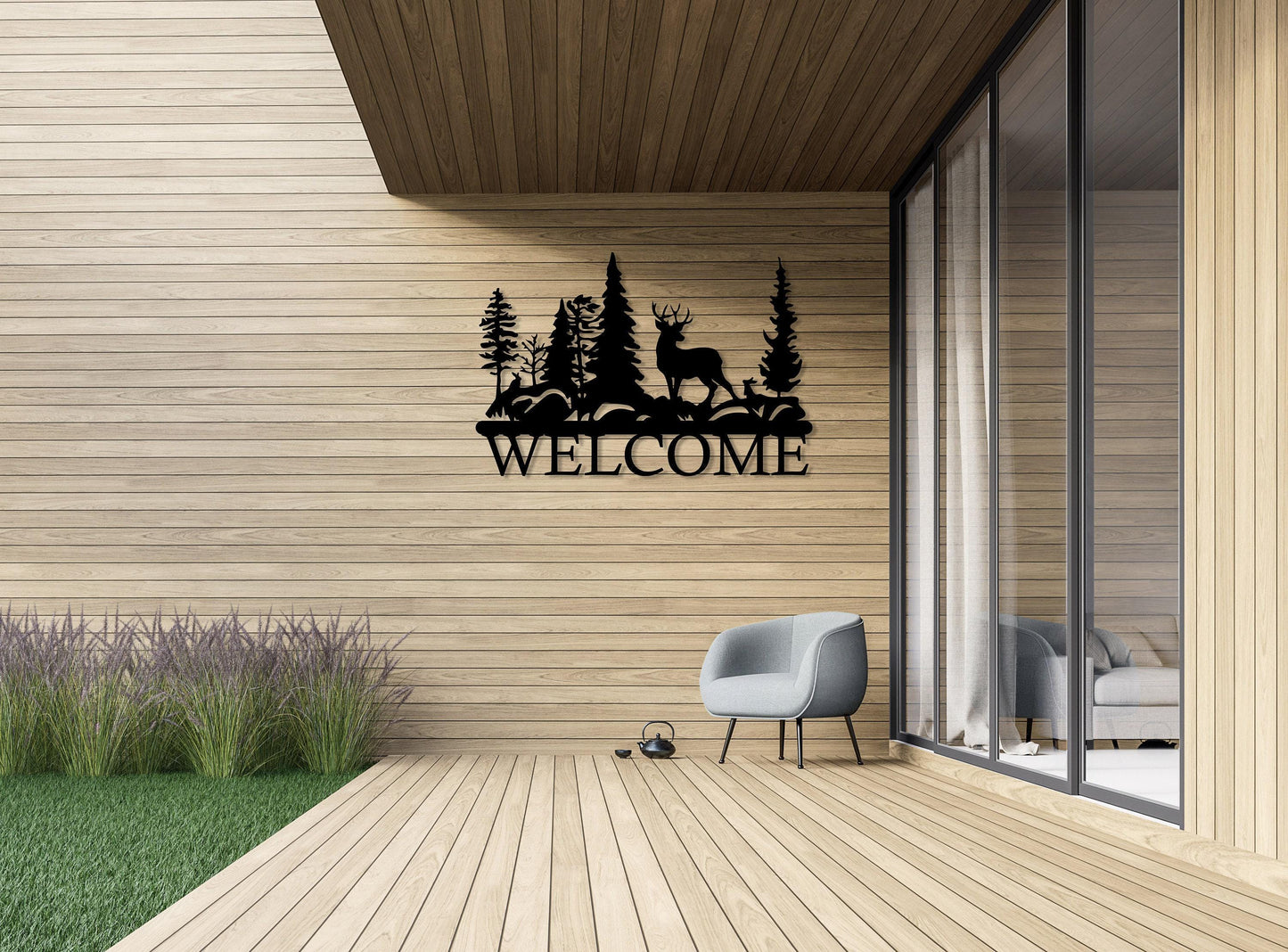 Metal Welcome Sign, Large Nature Decor With  Tree Forest, Front Door Sign, Housewarming Gift, Farmhouse Decor,Realtor Closing Gift,Cabin Art