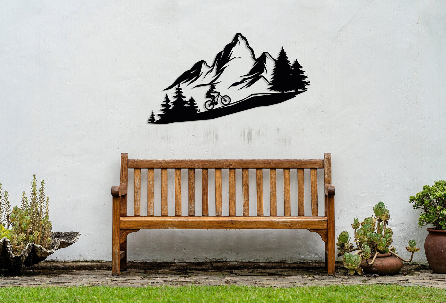 Mountain Tree and Cyclist Wall Art, Metal Bikers Wall Art, Home Decor and Gifts, Mountain Bikers Deco, Extreme Sport Lovers Gift,Outdoor Art