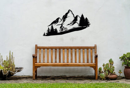 Mountain Tree and Cyclist Wall Art, Metal Bikers Wall Art, Home Decor and Gifts, Mountain Bikers Deco, Extreme Sport Lovers Gift,Outdoor Art