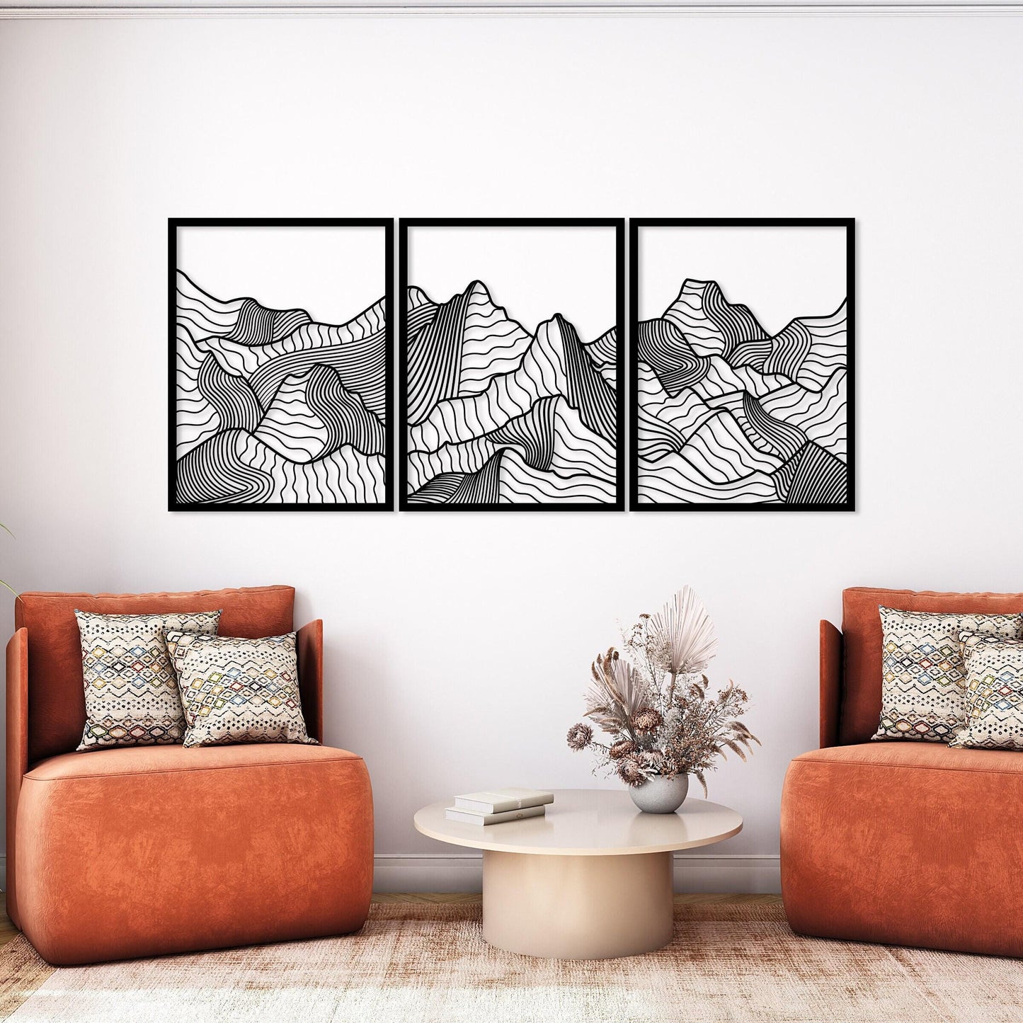Minimalist Mountain Metal Wall Art Set of 3, Modern Home Decor, Mountain Range Wall Art, Earthly Wall Decor, Nature Wall Art,Living Room Art