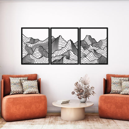 Minimalist Mountain Metal Wall Art Set of 3, Modern Home Decor, Mountain Range Wall Art, Earthly Wall Decor, Nature Wall Art,Living Room Art