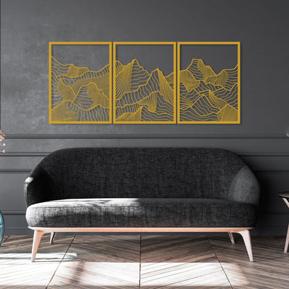 Minimalist Mountain Metal Wall Art Set of 3, Modern Home Decor, Mountain Range Wall Art, Earthly Wall Decor, Nature Wall Art,Living Room Art