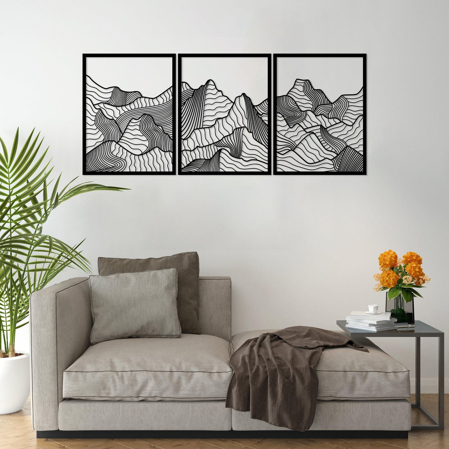 Minimalist Mountain Metal Wall Art Set of 3, Modern Home Decor, Mountain Range Wall Art, Earthly Wall Decor, Nature Wall Art,Living Room Art