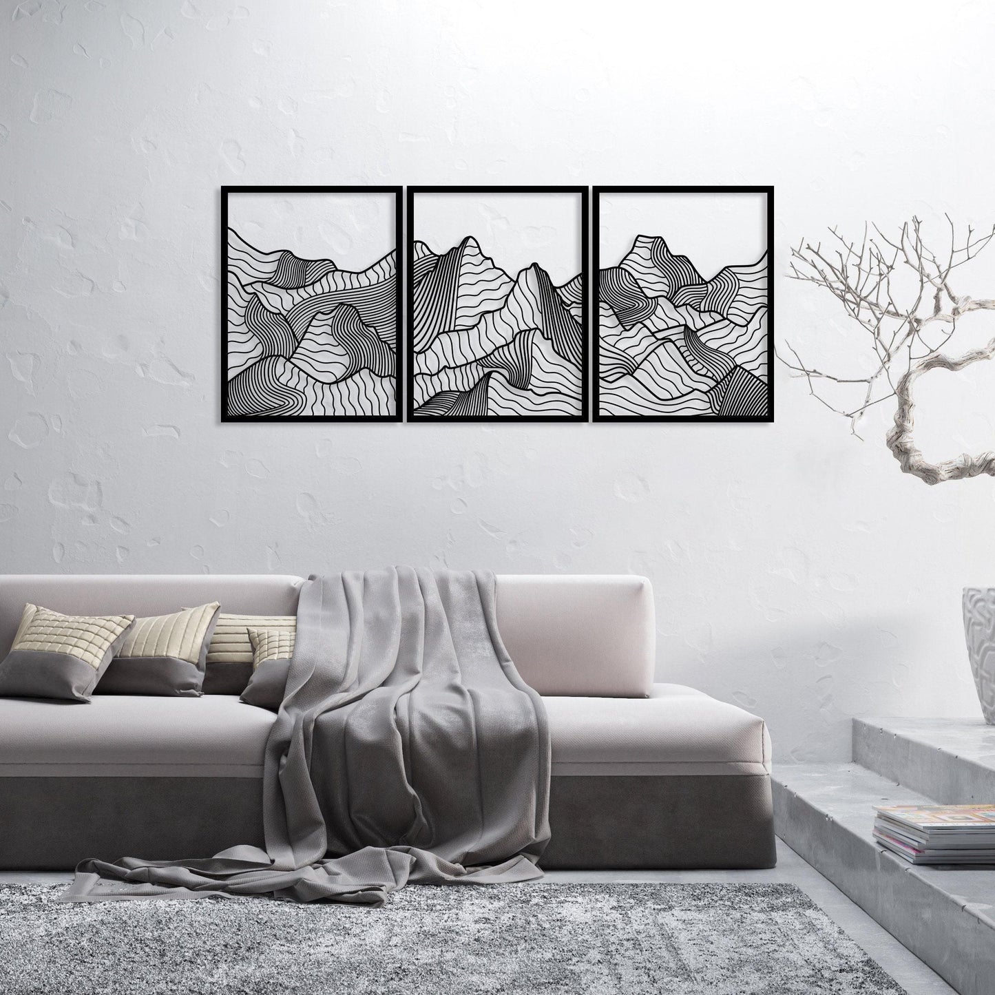 Minimalist Mountain Metal Wall Art Set of 3, Modern Home Decor, Mountain Range Wall Art, Earthly Wall Decor, Nature Wall Art,Living Room Art