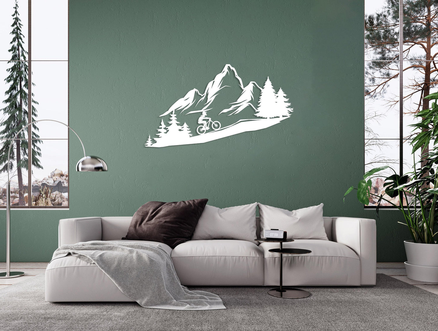 Mountain Tree and Cyclist Wall Art, Metal Bikers Wall Art, Home Decor and Gifts, Mountain Bikers Deco, Extreme Sport Lovers Gift,Outdoor Art