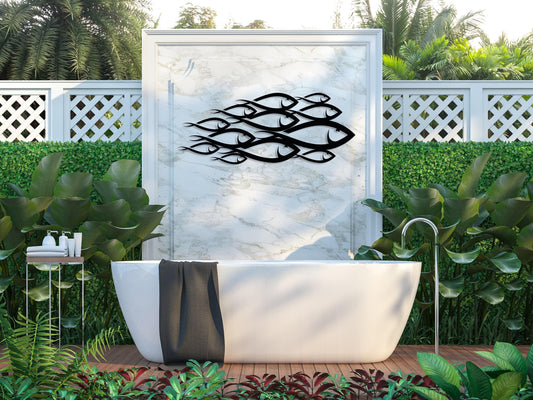 School of Fish Metal Wall Art, Unique Home Decor, Interior Wall Art, Family Fish Decor, Nautical Wall Decor, Large Sign, Housewarming Gift