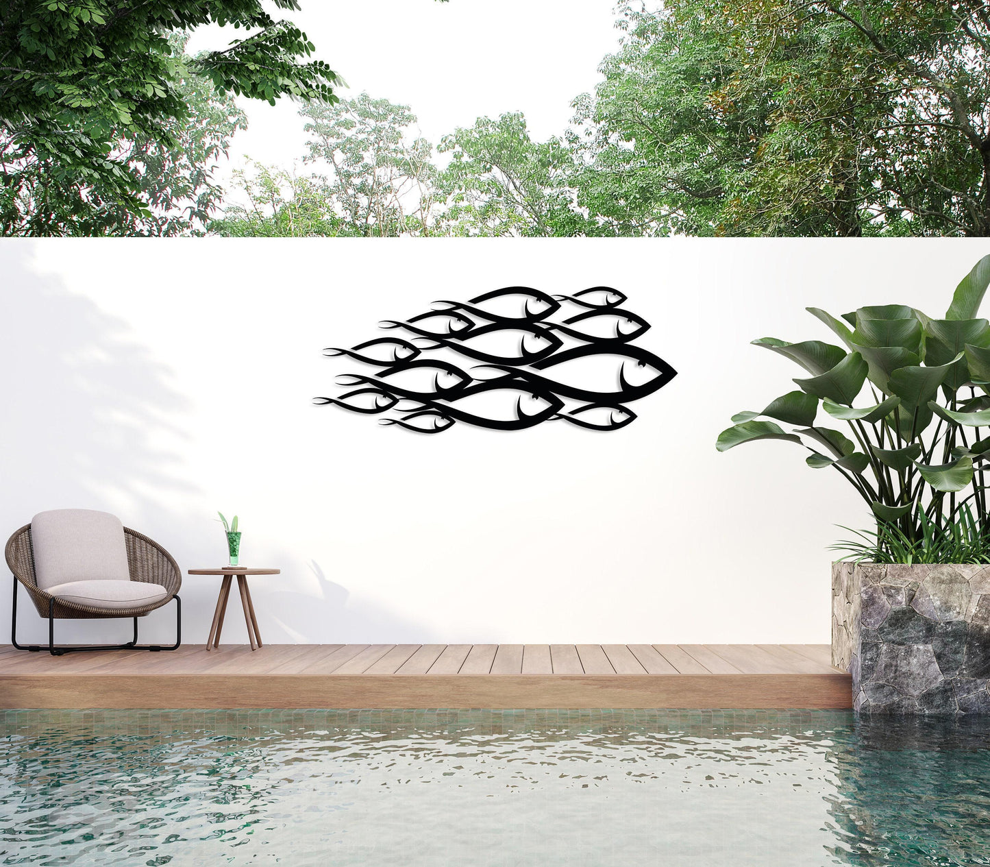 School of Fish Metal Wall Art, Unique Home Decor, Interior Wall Art, Family Fish Decor, Nautical Wall Decor, Large Sign, Housewarming Gift