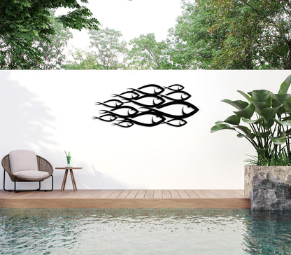 School of Fish Metal Wall Art, Unique Home Decor, Interior Wall Art, Family Fish Decor, Nautical Wall Decor, Large Sign, Housewarming Gift