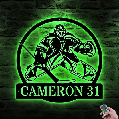 Custom Hockey Goalie LED Metal Wall Art - Personalized Hockey Name Sign, Sports Wall Decor, Man Cave or Game Room Sign, Gift for Dad