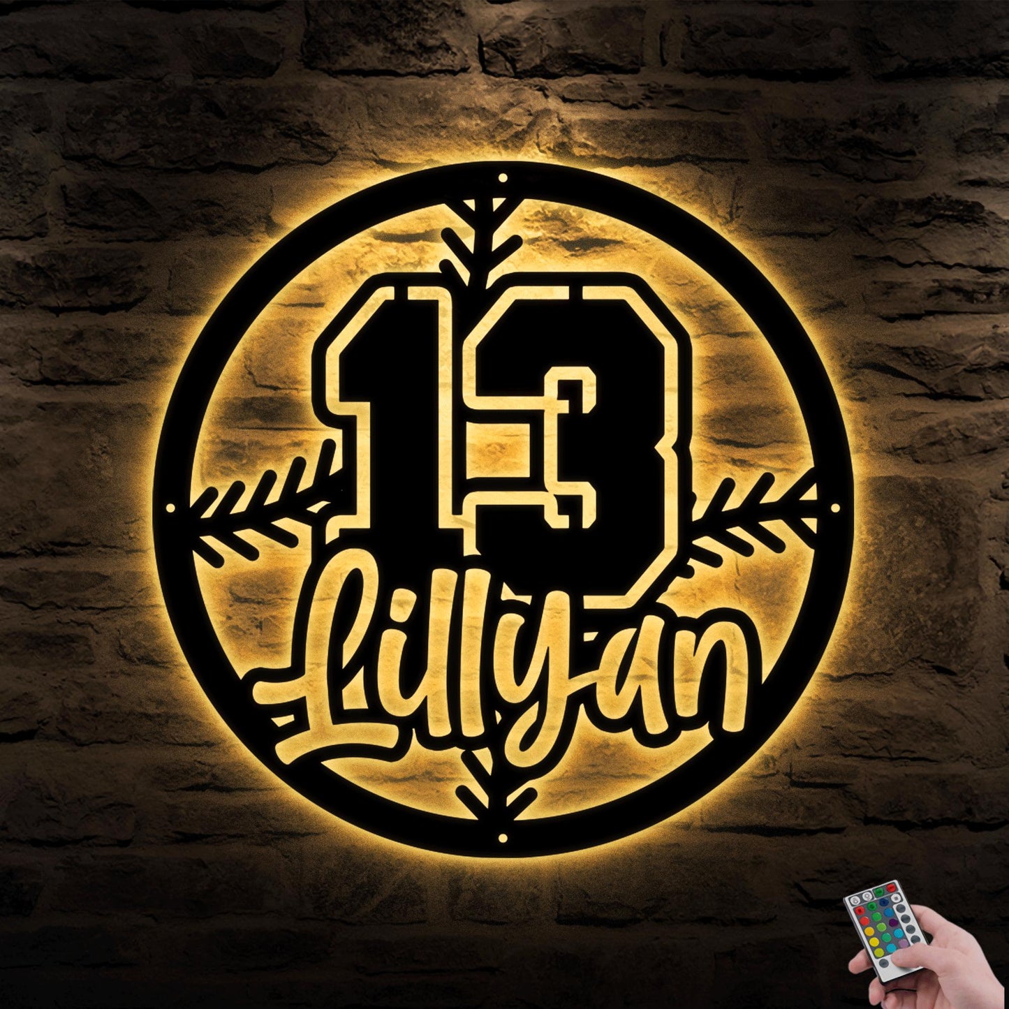 Personalized Baseball Metal Sign with LED Light - Custom Kid Name Wall Art, Sports Room or Game Room Decor, Gift for Baseball Player