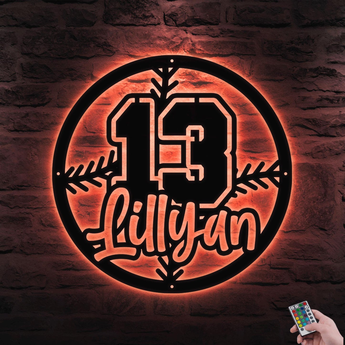 Personalized Baseball Metal Sign with LED Light - Custom Kid Name Wall Art, Sports Room or Game Room Decor, Gift for Baseball Player